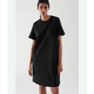 COS Black Short Sleeve Maxi T-Shirt Dress Cotton Blend Pockets Size S